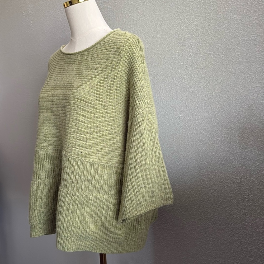 PURE JILL Green Soft Wool Linen Blend Oversized Half Sleeve Sweater Top Size M - Picture 3 of 9